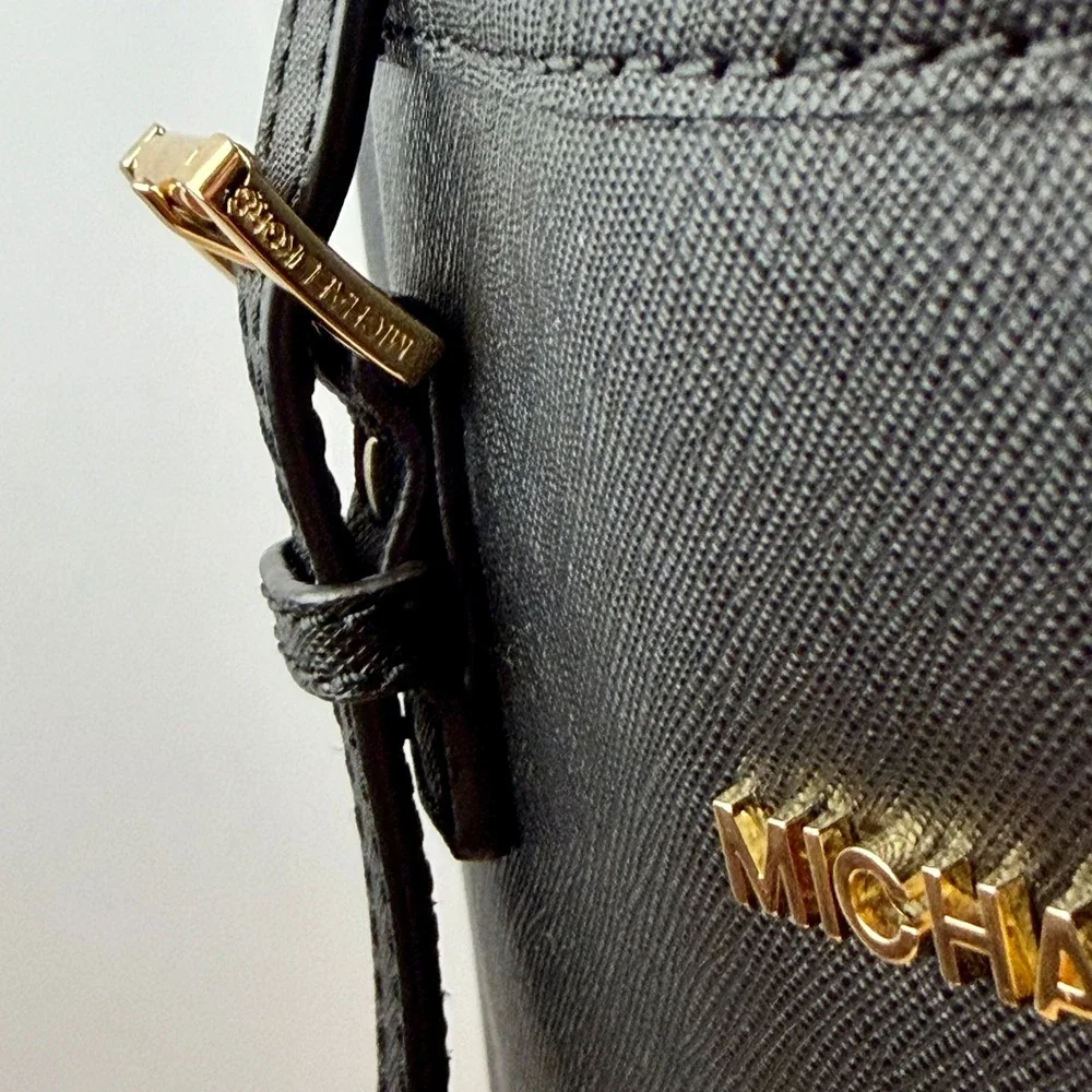 Michael Kors Jet Set Travel Tote Black Saffiano Leather Gold Hardware Bag